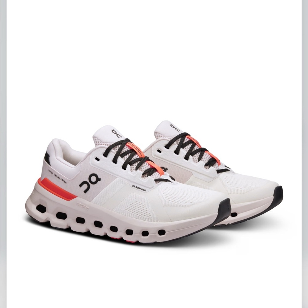 On Running White and Black Athletic Shoes with Cushioned Sole
